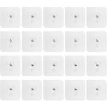 20 selbstklebende Wandhaken aus stark haftendem PVC-Material, schraubenlos.