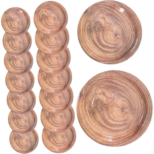 20pcs Wood Grain Paper Plate for Gathering Fruit Plate Design Convenient Multi-Function