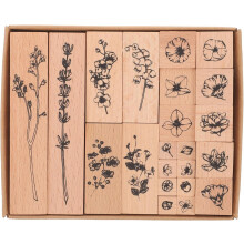 Holzstempel und zartes Tagebuchstempel-Set, 22-teilig, Retro-Blumenmotiv, multifunktionales Scrapbooking-DIY-Werkzeug