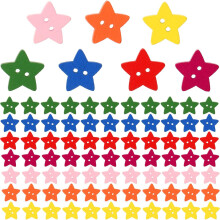 Buttons for Sewing and Scrapbooking 200pcs Assorted Color Wooden Five-Pointed Star Shaped Buttons