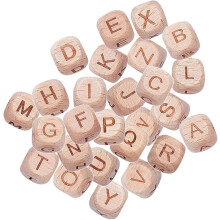 Alphabet-Holzperlen, Schmuckherstellungsperlen, 26 Stück, natürliche Holzbuchstaben für DIY-Armbänder und Bastelarbeiten