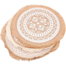 3er-Set Mandala-Tischsets aus Jute-Stoff, runde Platzsets