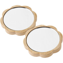 2er-Pack tragbarer Kosmetikspiegel, kleiner Handspiegel aus Holz für Reisen, kompakt und niedlich