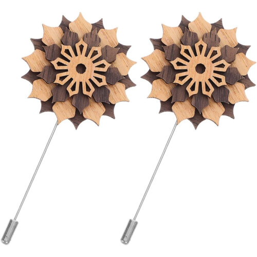 2 Stück Holzblumenbrosche mit bunter Perlen-Legierungsnadel