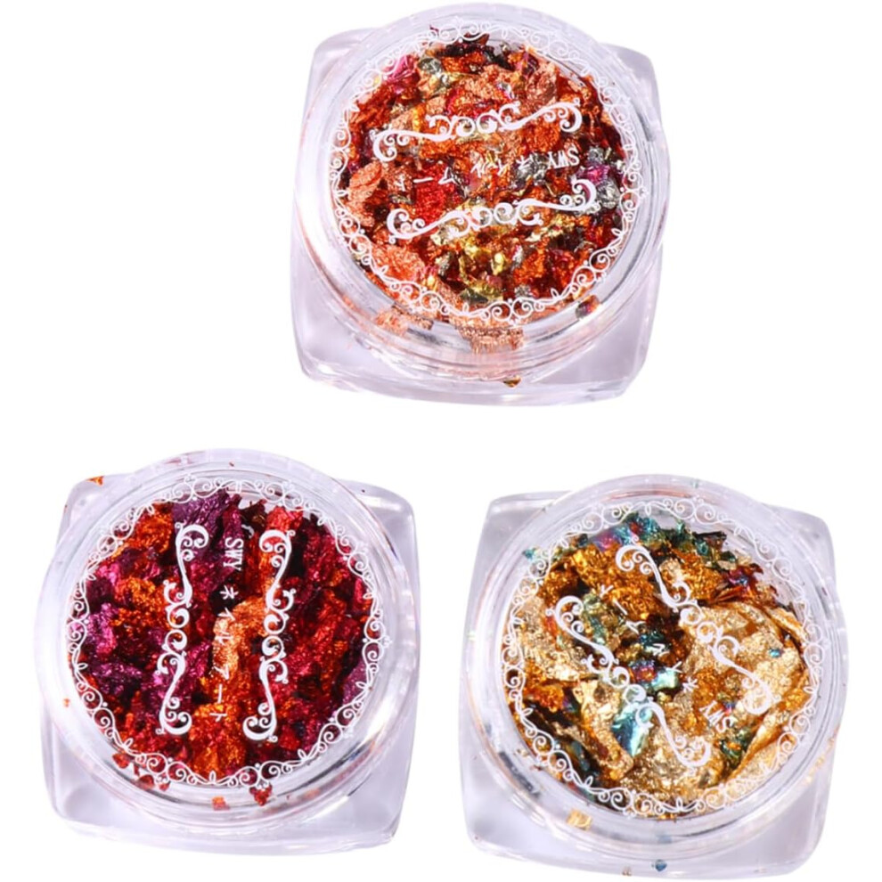 Hkhbjs Gold Foil Flakes Manicure Supply 3Pcs Metallic Foil Nail Art Decoration Set For Diy Nail Salon And Home Use
