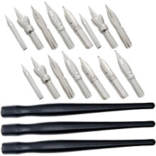 3 Sets Dip Pens for Drawing Lines with Wooden Holders and Stainless Steel Nibs