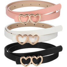 3er-Pack verstellbare, dünne PU-Gürtel für Damen mit Herzschnalle, Farben: Schwarz, Weiß, Rosa, modische Taillengürtel