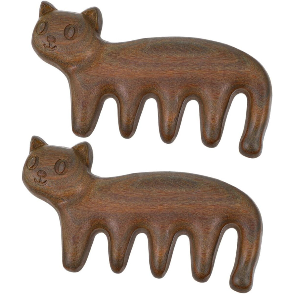 Hkhbjs 2Pcs Cat-Shaped Wooden Scalp Massager Combs For Hair Massage And Dandruff Removal