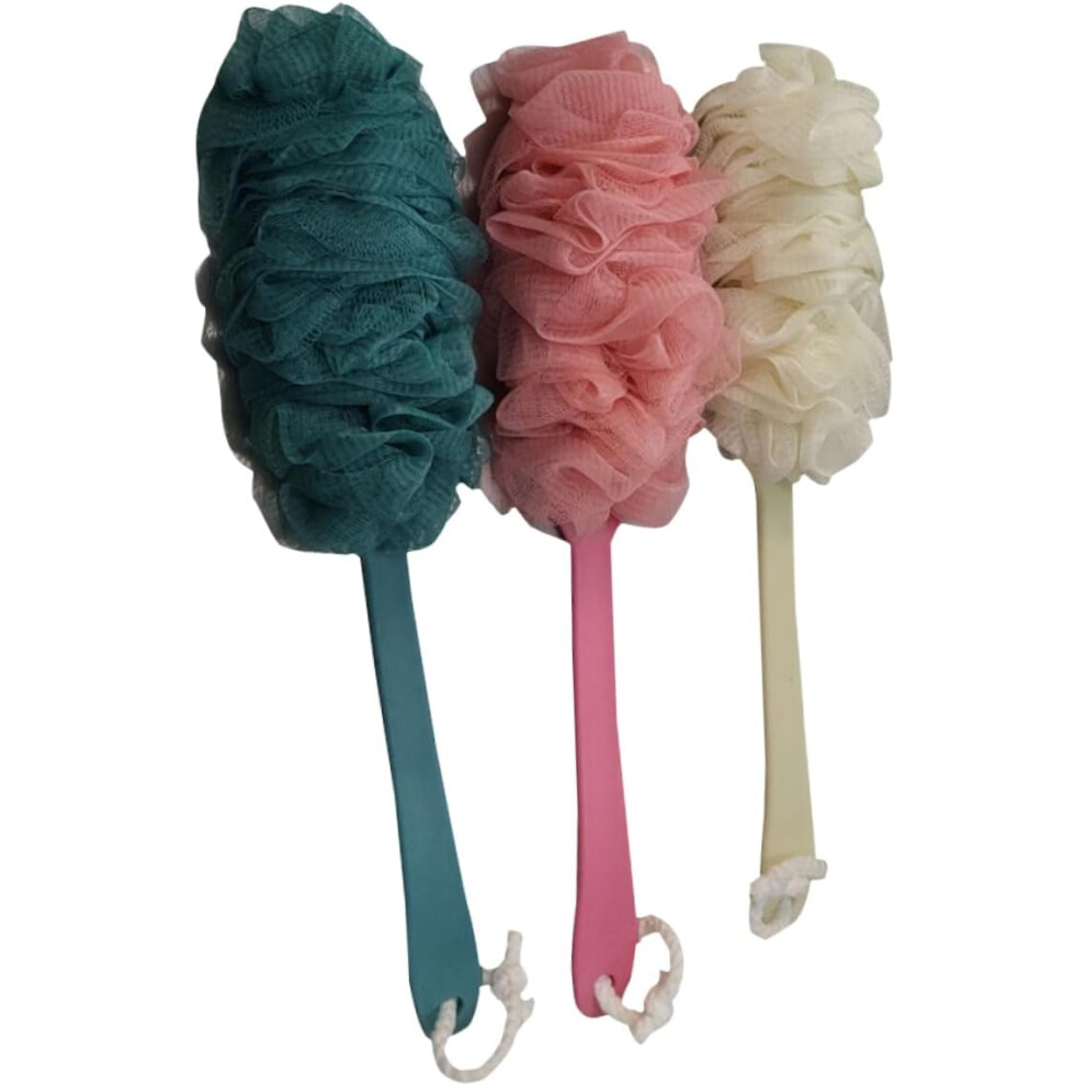 Hkhbjs 3Pc Bath Brush Long Handle Bath Flower Scrubber Mesh Gauze Soft Exfoliating