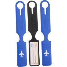 Etiquetas de equipaje de viaje de PVC, juego de 3 piezas, color azul oscuro, con tarjeta de identificación.