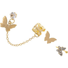 Ohrclip-Set in Gold mit Schmetterlingsmotiv und Strasssteinen, U-förmige Clip-Ohrringe aus Legierung für Damen