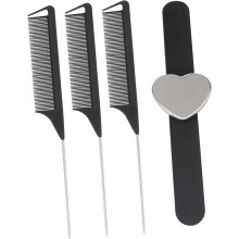 Magnetisches Haarstyling-Kamm-Set, 4-teilig, schwarze Silikonbürste in Herzform
