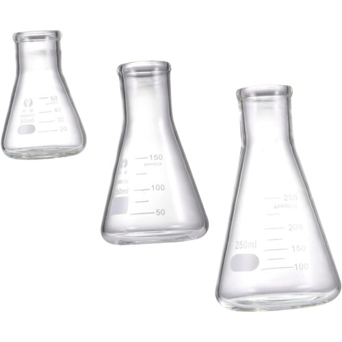 3pcs Glass Flask Conical Flask Laboratory Supply for Students Chemistry Experiment