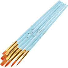 6pcs Nylon Bristle Paintbrush Set for Watercolor Acrylic Oil Painting, 3 Flat 3 Round Tip Brushes in Light Blue