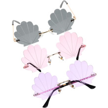 3er-Pack randlose, muschelförmige Sonnenbrillen mit Goldrahmen für Damen – ideal für Partys