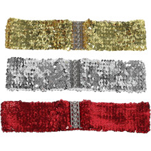 3er-Set blinkende Gürteltaschen mit Glitzerpailletten, Metallschnalle, breit, Disco-Stil