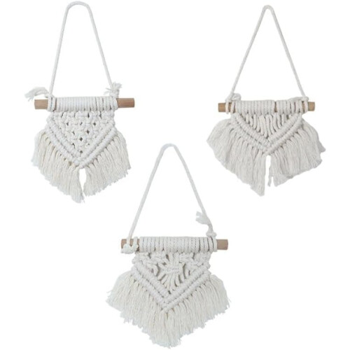 Makramee-Wandteppich-Set aus Baumwollseil, 3-teilig, im Boho-Stil