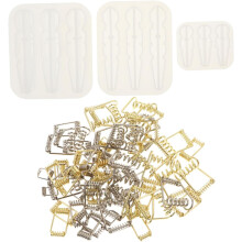 63-teiliges Silikon-Formenset für Fotoclips mit kleinen, mittleren und großen Formen sowie 30 goldenen und 30 silbernen Federn