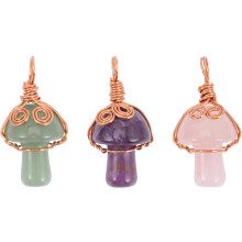 3-teiliges Set Kristallpilz-Anhänger für die Schmuckherstellung, Mini-Natur-Amethyst, Rosenquarz