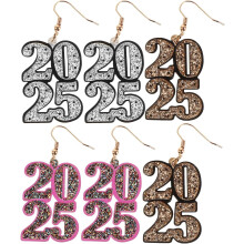 3 Paar bunte Hip-Hop-Ohrringe mit Jahreszahl-Motiv, kreativer Ohrschmuck für die Happy-Year-Party, baumelnder Ohranhänger