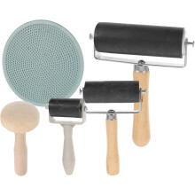Gummiwalzen-Set, 5-teilig, mit Holzgriffen, 10 cm, 6 cm, 3,5 cm, für Druckfarben