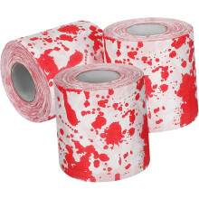 3 rouleaux de papier toilette à motifs d'empreintes de mains ensanglantées pour Halloween, décoration et farces effrayantes.