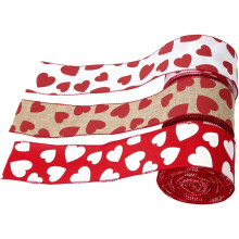 Valentinstag-Schleifenset, 3-teilig, herzförmig gemustert, drahtverstärkt, 1 m, weiß, ideal für DIY-Gastgeschenke und Geschenkverpackungen.