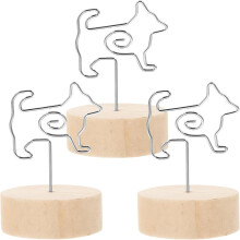 3-teiliges Set Memo-Clips aus Metall in Tierform mit Holzsockel, Foto- und Tischkartenhalter in Hundeform