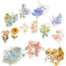 Set mit 120 goldfolienfarbenen holografischen Blumen- und Pflanzenaufklebern, wasserfest, kleine DIY-Scrapbooking-Etiketten