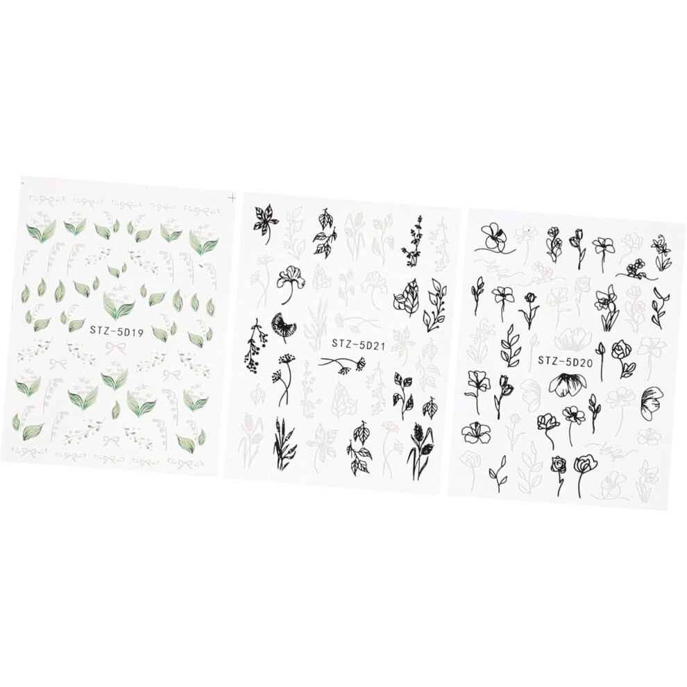 Hkhbjs 3Sheets Embossed Nail Sticker Decals Floral Nail Art For Women Girls Diy