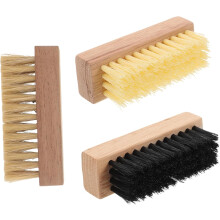 Lot de 3 brosses de nettoyage pour chaussures en cuir, manche en bois, poils souples, brosses de nettoyage portables et sûres.