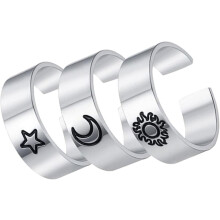 3-teiliges Set Vintage-Ringe aus Titanstahl, verstellbar, offen, für Damen, Fingerringe mit Sonne- und Mondmotiv