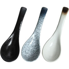 3er-Set japanische Keramik-Esslöffel, Suppenlöffel, kreatives Griffdesign, Vintage-Retro