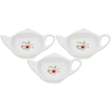 3-teiliges Keramik-Teebeutel-Teller-Set, zierliche Teebeutelschale in Teekannenform, weiß, hohe Langlebigkeit