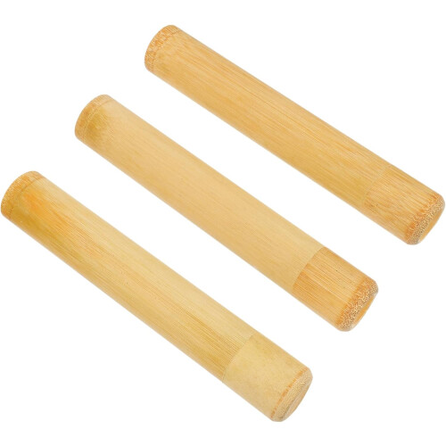 Bamboo Toothbrush Holder Travel Case 3pcs Set Light Brown Practical Toothbrush Container