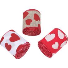 3-teiliges Dekoband-Set mit Valentinsherzmuster, gemischte Farben Rot, Rosa und Beige, je 15 Yards