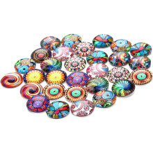 30 Stück gemischte Farben, 10 mm, ethnisch gemusterte Edelstein-Glasapplikationen, DIY-Schmuckherstellungszubehör