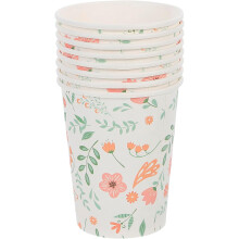 32er-Packung 8oz Papierbecher mit Blumenmuster, Partybecher mit grünem Blattdekor für Picknicks und Partys