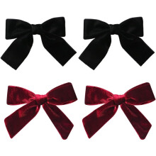 4er-Pack Samt-Haarspangen mit Schleife für Damen, Party-Haaraccessoires, schwarze und weinrote dekorative Haarnadeln