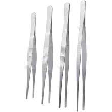 4-teiliges Set aus geradem, rutschfestem Edelstahlgriff mit gezahnten Spitzen – leicht und robust.