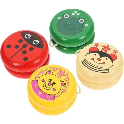 4Pcs Wooden String Yo-yo Animal Design Compact Plaything