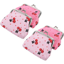 Lot de 4 porte-monnaie à fermoir baiser imprimé cerises, petits portefeuilles en PU, mini pochettes à maquillage portables
