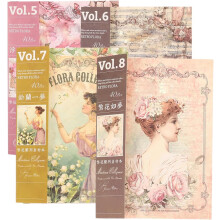 Vintage Scrapbook Dekopapier-Set, 4 Bücher, Bastelpapier mit Blumenmuster