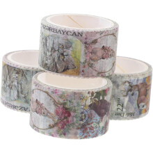 4 Rollen Retro-Blumenstempel-Sticker-Set Vintage-Pilzpapier-Scrapbook-Sticker
