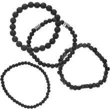 Herren-Armbandset mit Zirkonia-Perlen, 4-teilig, schwarze, matte Kupfer-Armreifen mit elastischem Band