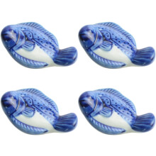 Lot de 4 repose-baguettes en forme de poisson, porte-couverts en céramique à surface lisse, accessoire de cuisine bleu