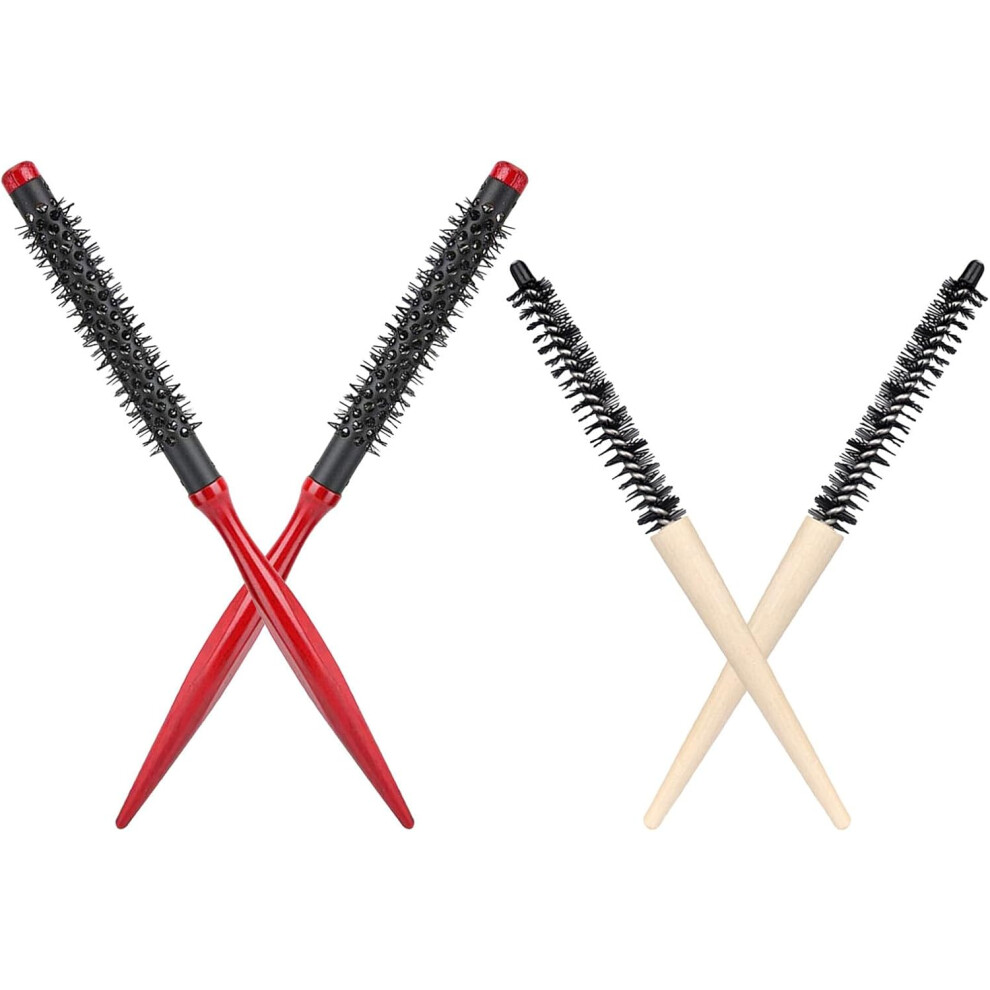 Hkhbjs Unisex 4Pcs Curling Comb Wood Handle Aluminum Tube Round Brush For Curly Thick Hair Travel Styling Salon Use