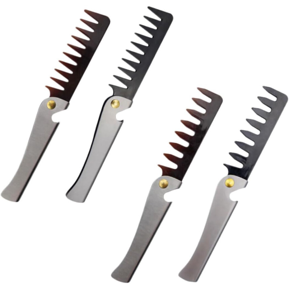 Hkhbjs 4Pcs Retro Oil Comb For Men Stainless Steel Folding Hair Comb For Slick Back Detangling Brush For Wet Dry Hair