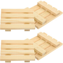 4-teiliges Set Untersetzer aus Holz, hitzebeständig, mit Kissen für Blumentöpfe, quadratisch, khakifarben