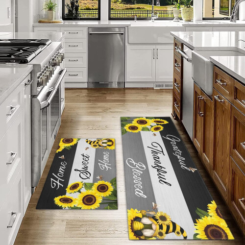 Sunflower Kitchen Rug Set of 2 Microfiber 1